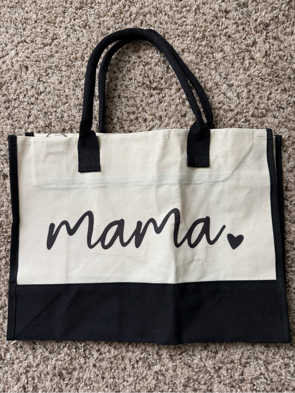 Mama Canvas Tote Bag in Black and Cream - Stylish Everyday Bag